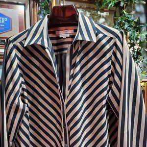 Beautiful black and tan striped Foxcroft shirt, 14
